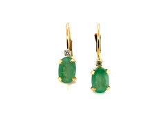 Emerald Diamond Leverback Earrings 1 Carat 14K Yellow Gold 1ct