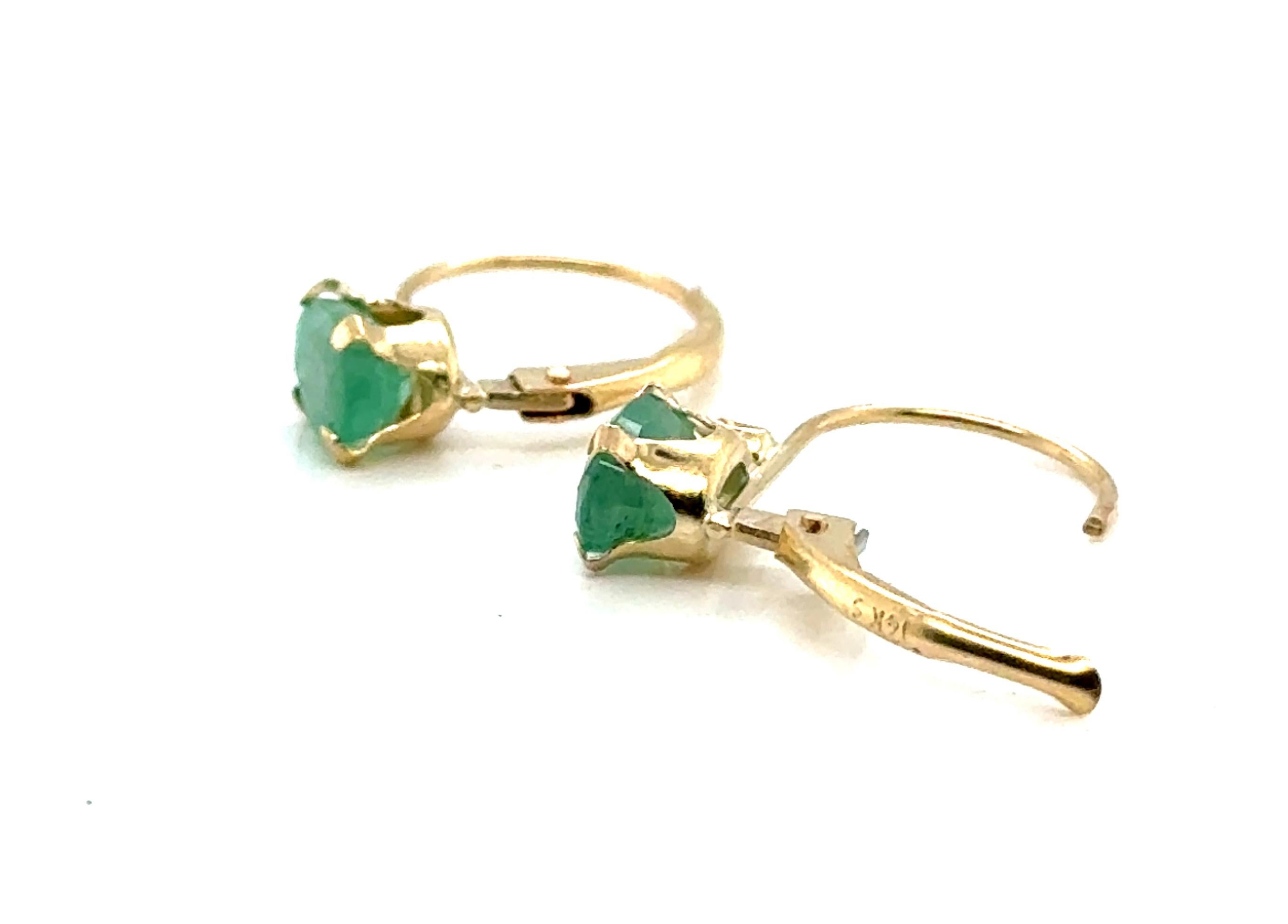 Emerald Diamond Leverback Earrings 1 Carat 14K Yellow Gold 1ct In Excellent Condition For Sale In Dearborn, MI