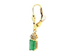 Emerald Diamond Leverback Earrings 1.50 Carat 14K Yellow Gold 1.50ct