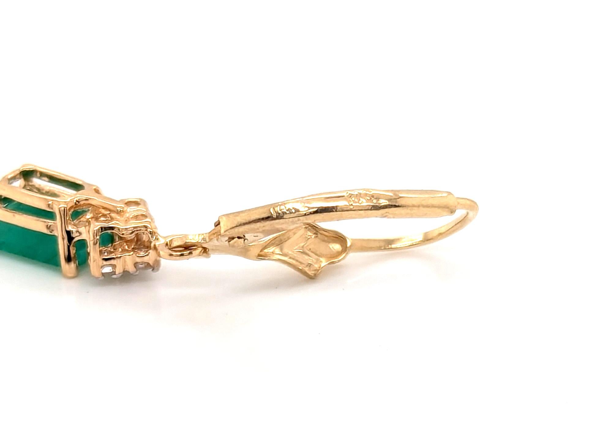 Women's or Men's Emerald Diamond Leverback Earrings 1.50 Carat 14K Yellow Gold 1.50ct For Sale