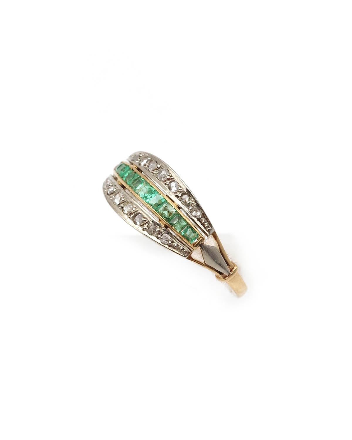 Smaragd-Diamant-Ring in 18k Gold, Art Deco Ring, Bandring, Linienring Damen im Angebot