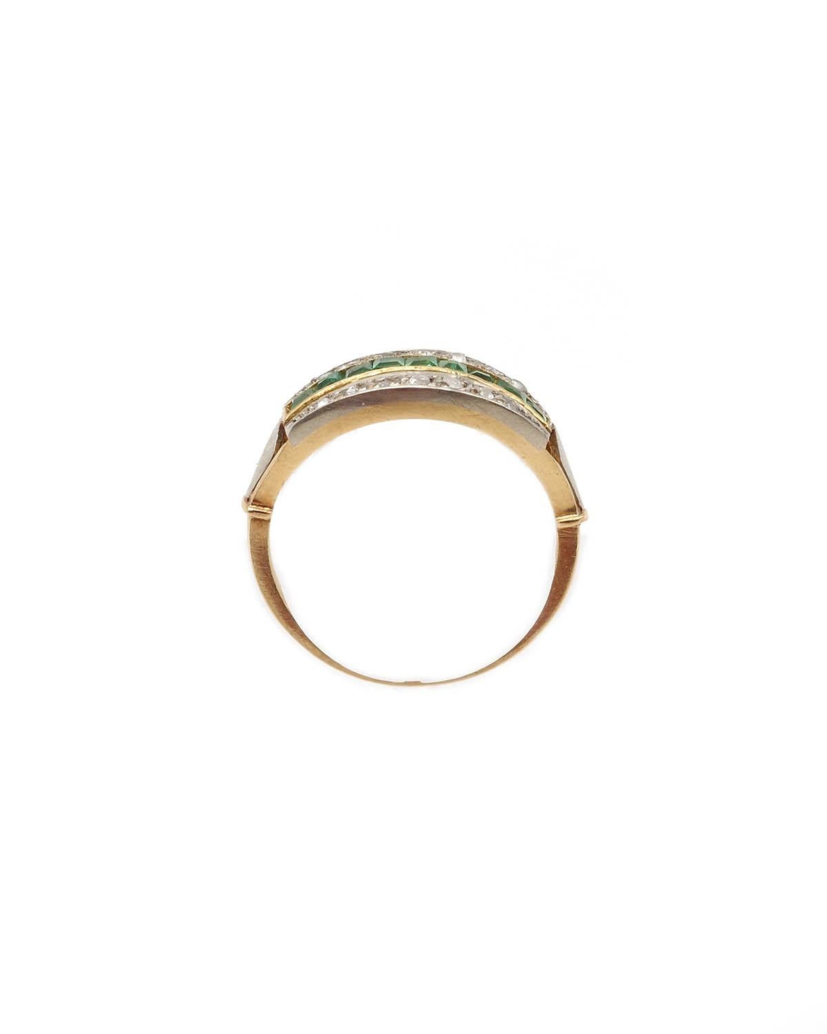 Smaragd-Diamant-Ring in 18k Gold, Art Deco Ring, Bandring, Linienring im Angebot 1