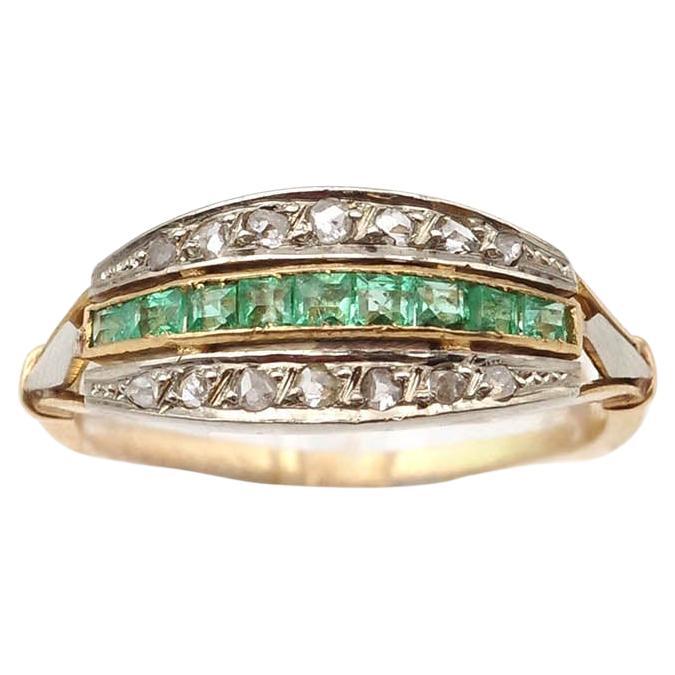Smaragd-Diamant-Ring in 18k Gold, Art Deco Ring, Bandring, Linienring im Angebot