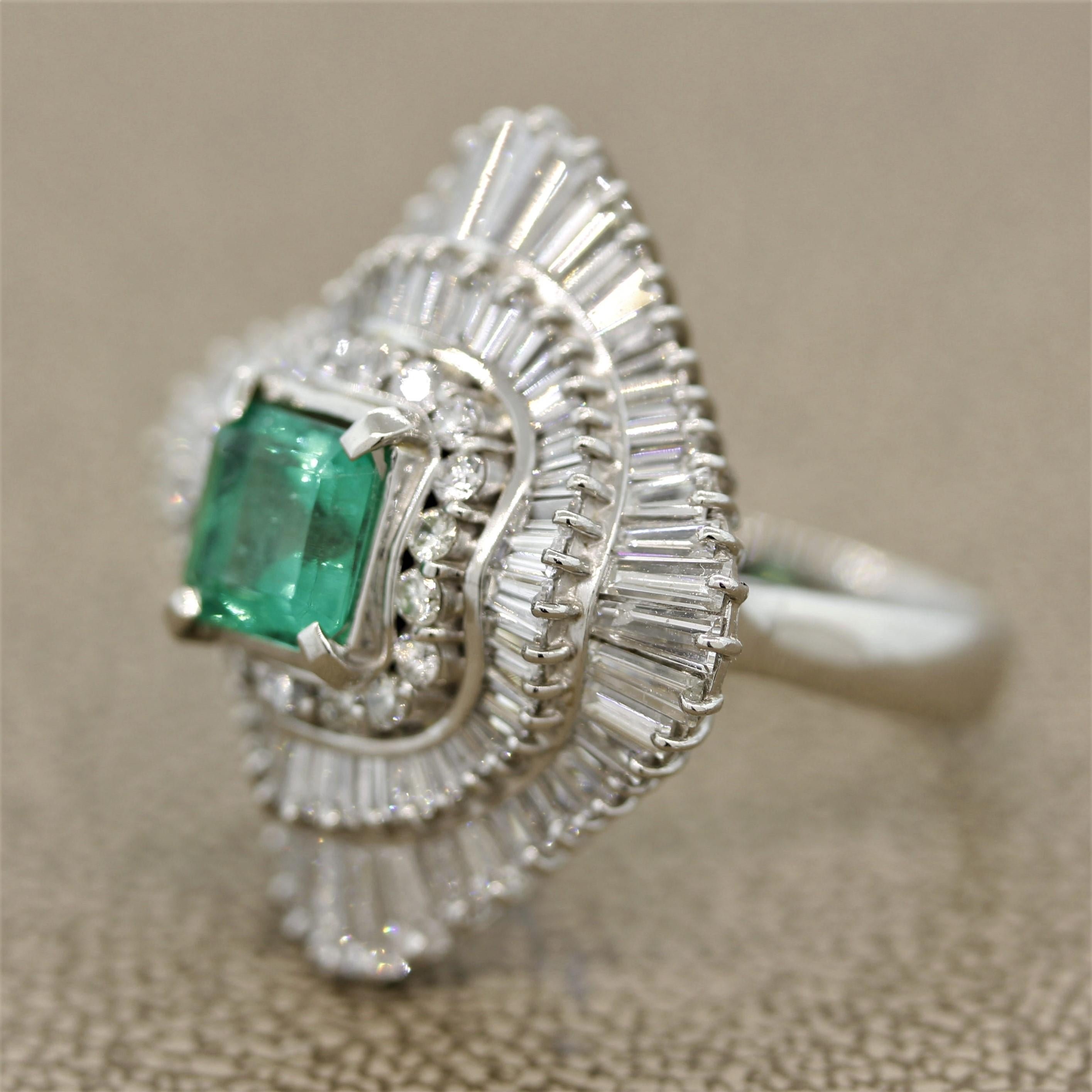 Mixed Cut Emerald Diamond Multi-Halo Platinum Cocktail Ring