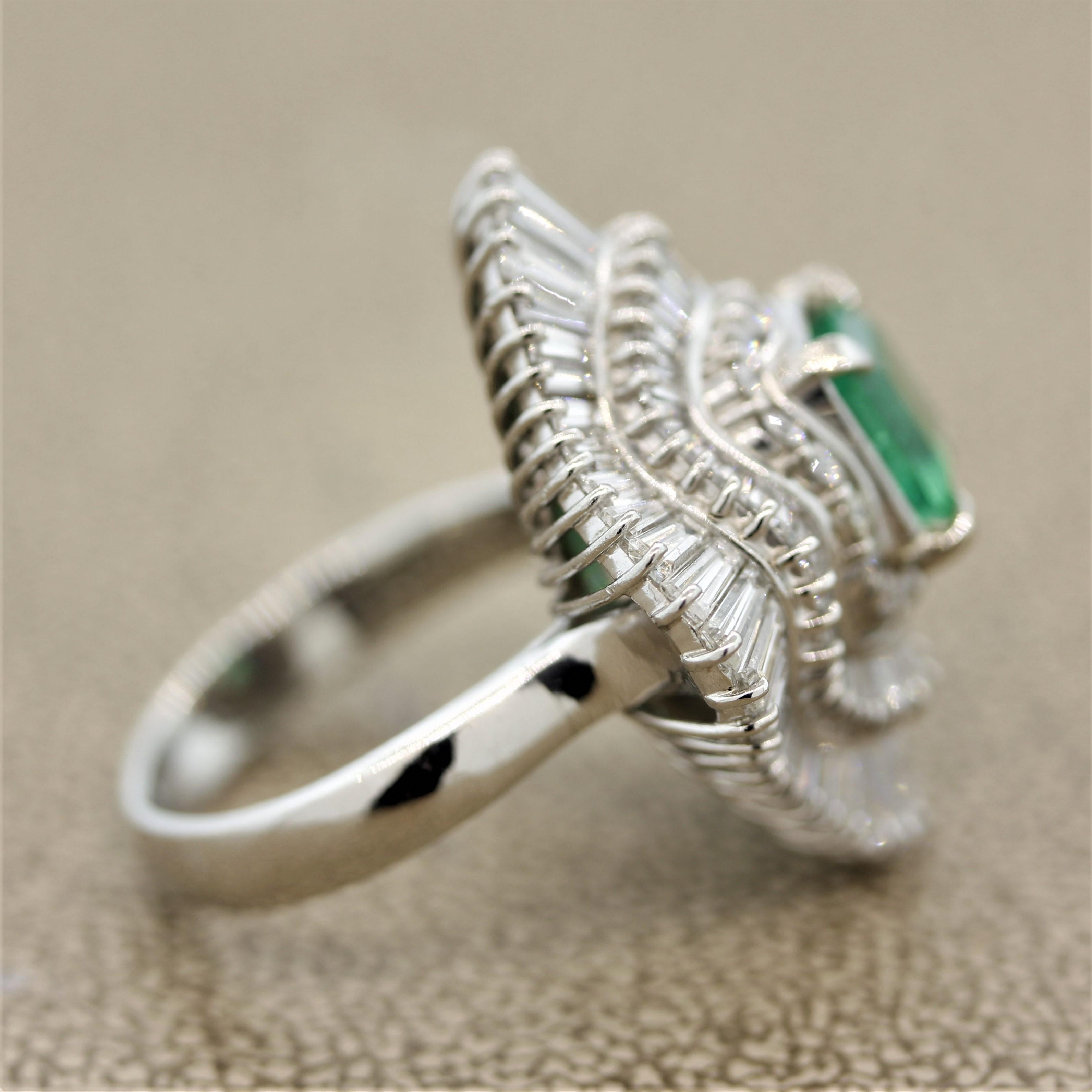 Women's Emerald Diamond Multi-Halo Platinum Cocktail Ring