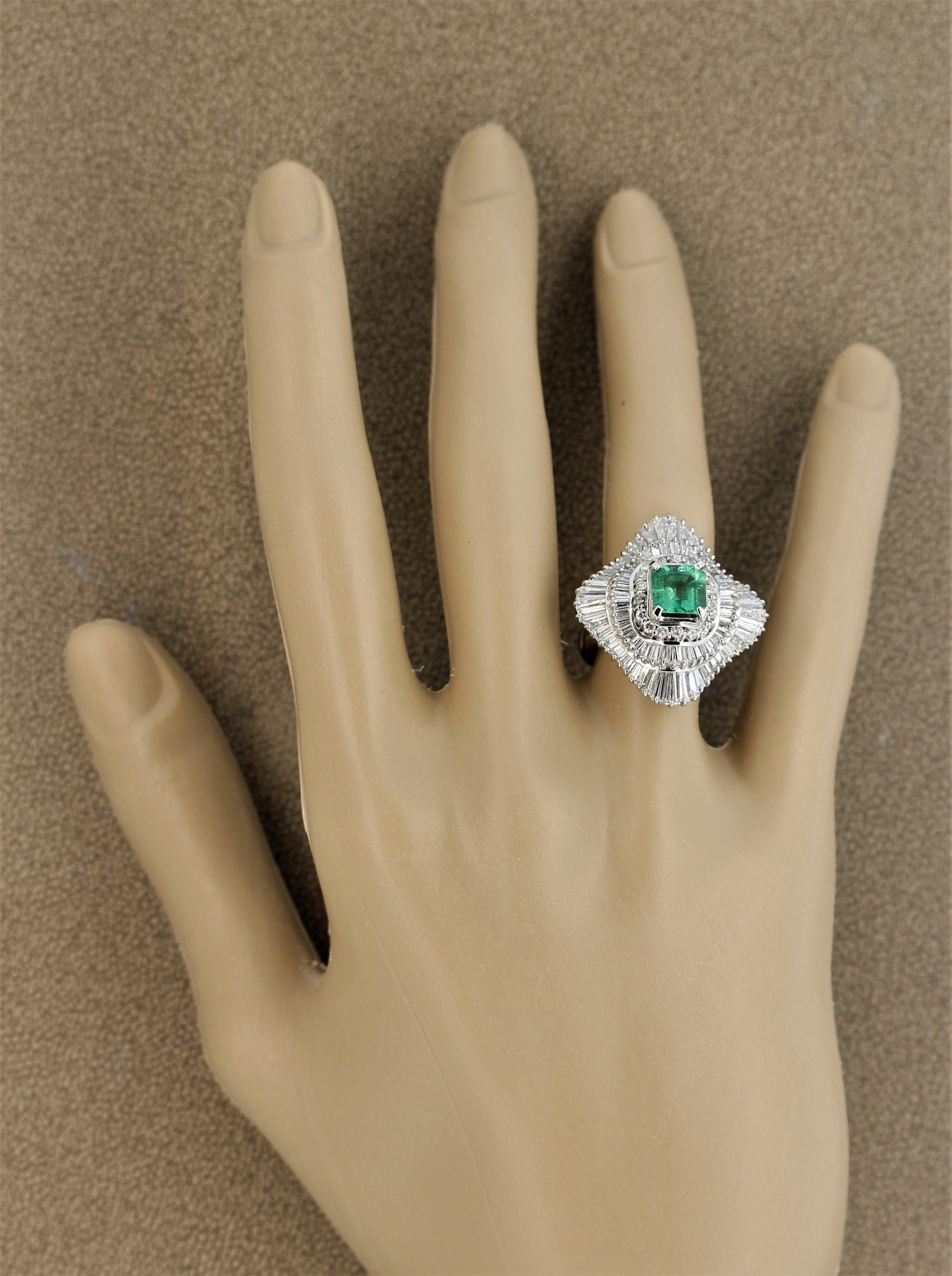 Emerald Diamond Multi-Halo Platinum Cocktail Ring 2