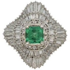Emerald Diamond Multi-Halo Platinum Cocktail Ring