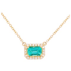 Vintage Emerald Diamond Necklace, 14k Gold East West Pendant, Emerald Cut, #NeckMess