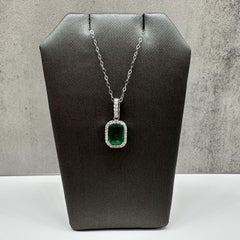 Emerald Diamond Necklace 14kt White Gold Emerald Cut Estate
