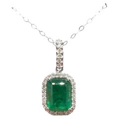 Emerald Diamond Necklace 14kt White Gold Emerald Cut Estate