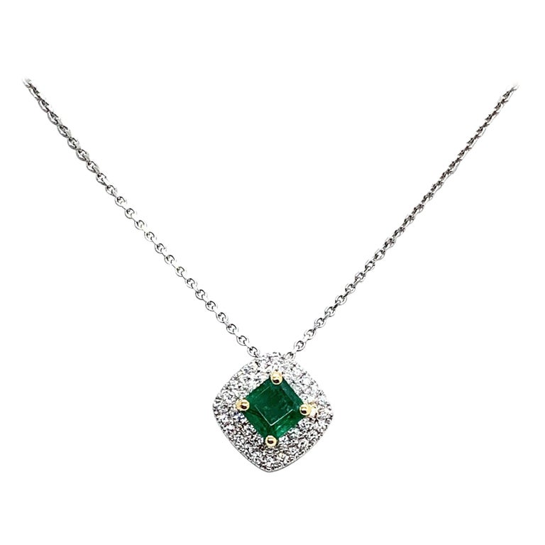 Emerald and Diamond Necklace 18 Karat Certified For Sale at 1stdibs