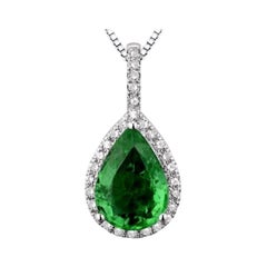 Emerald Diamond Necklace 18K White Gold