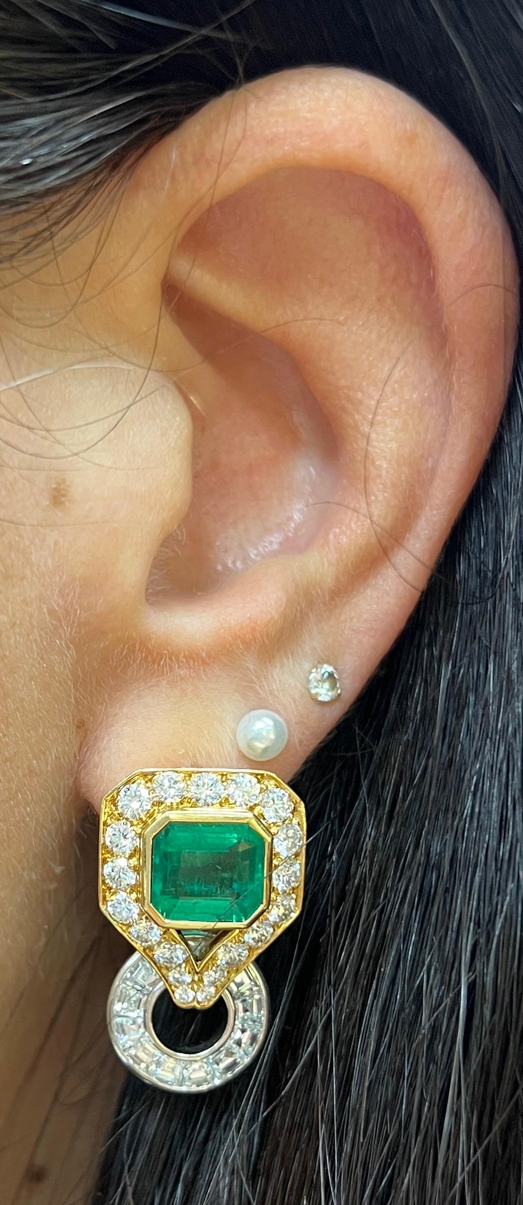 Emerald Cut Emerald & Diamond Necklace & Earrings Set For Sale