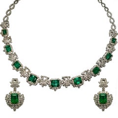 Emerald and Diamond Necklace or Earrings Set