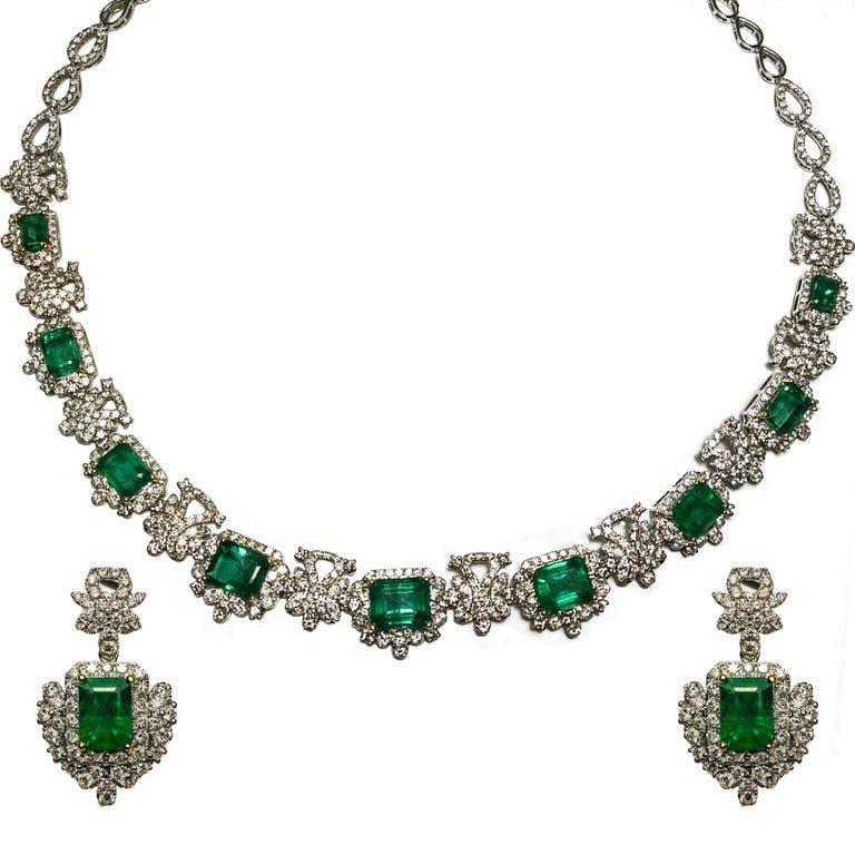 Emerald and Diamond Necklace or Earrings Set at 1stDibs