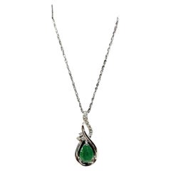 Emerald & Diamond Necklace in 10kt White Gold - 6.8x4.9mm Emerald, 0.05ctw, New