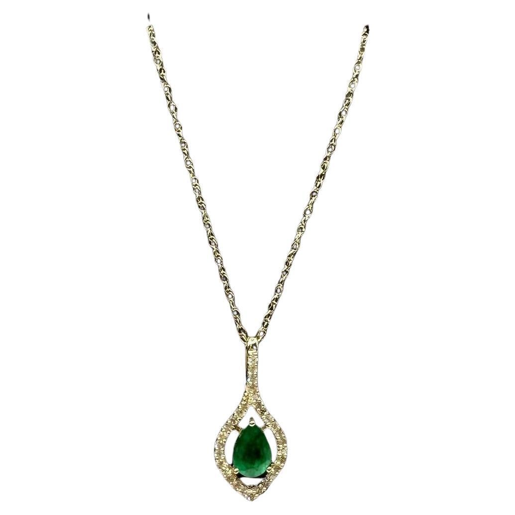 Emerald 
Diamond Necklace in 10kt Yellow Gold – Pear Cut, 18in, New