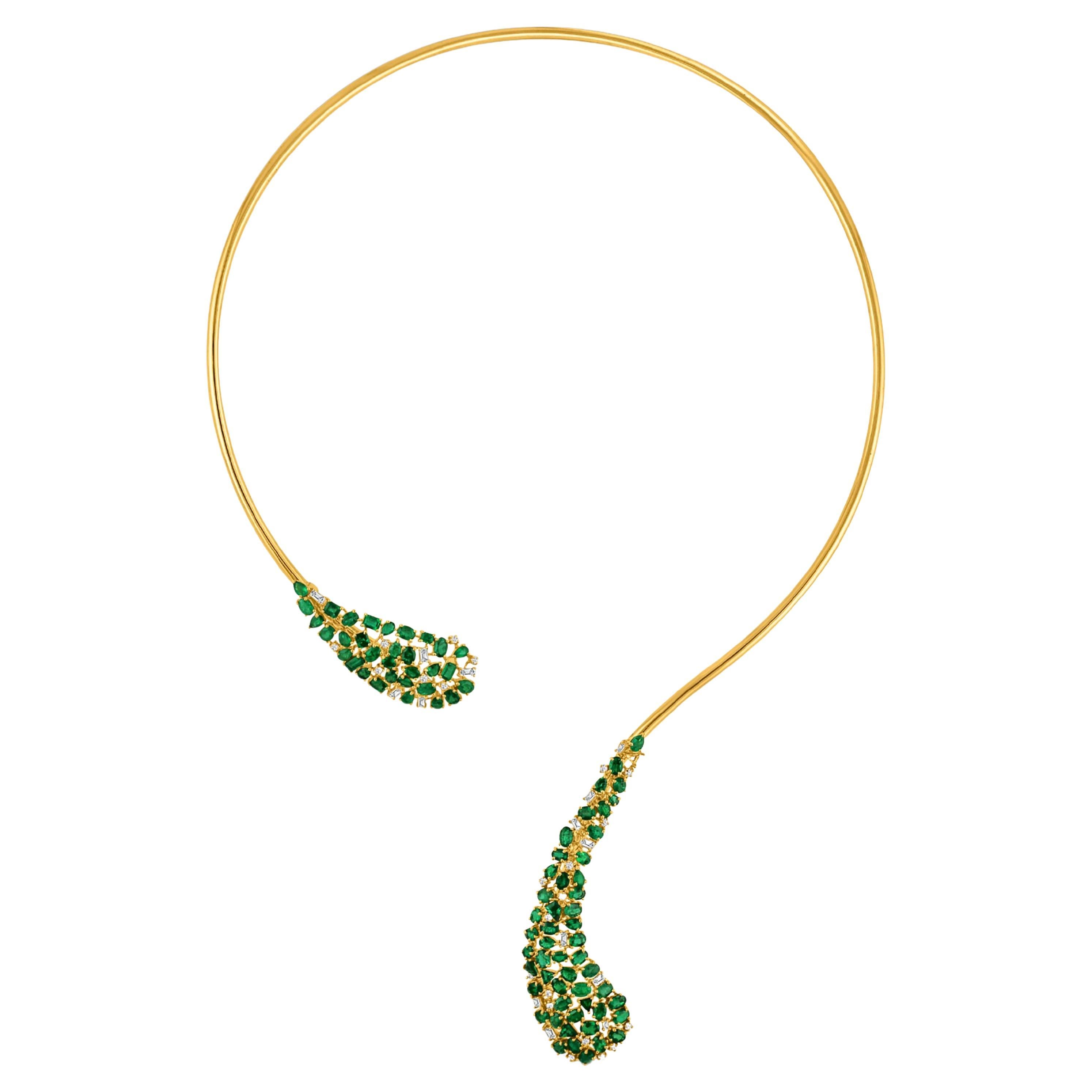 Emerald & Diamond Necklace in 18K Yellow Gold