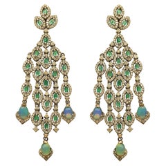 Antique Emerald, Diamond & Opal Cocktail Earrings