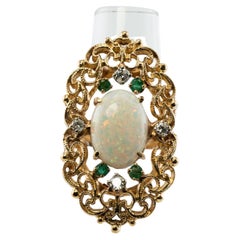 Emerald Diamond Opal Ring 14K Gold Cocktail Vintage