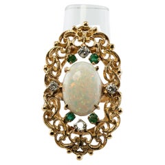 Anello Smeraldo Diamante Opale Oro 14K Cocktail Vintage