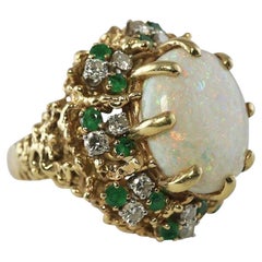 Emerald Diamond Opal Ring 18k Gold Vintage Cocktail