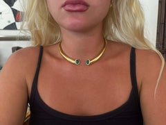 Emerald Diamond Open Collar Necklace 18k Yellow Gold Italy