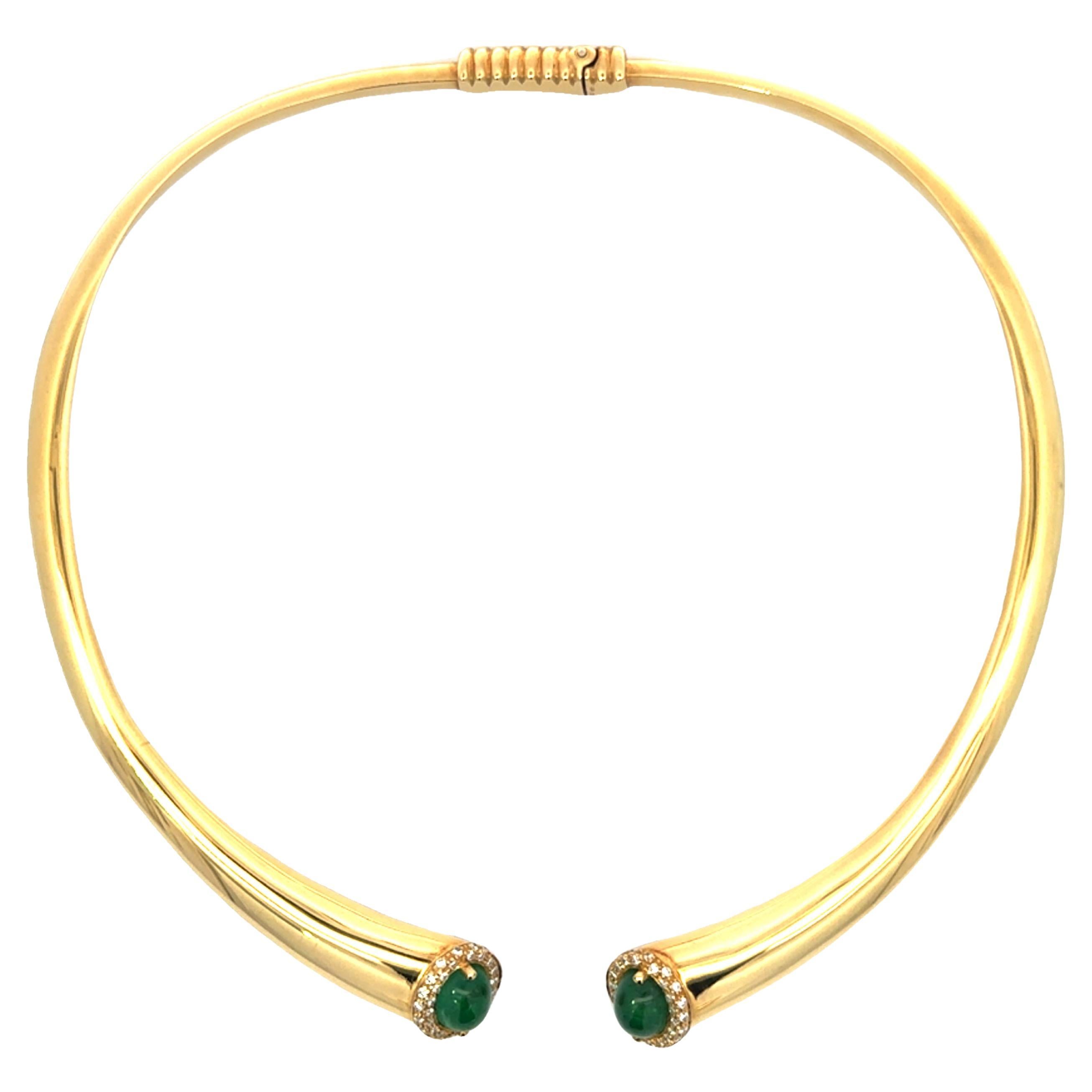 Emerald Diamond Open Collar Necklace 18k Yellow Gold Italy