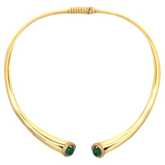 Emerald Diamond Open Collar Necklace 18k Yellow Gold Italy