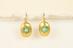 Emerald & Diamond Oval Floral Disc Earrings