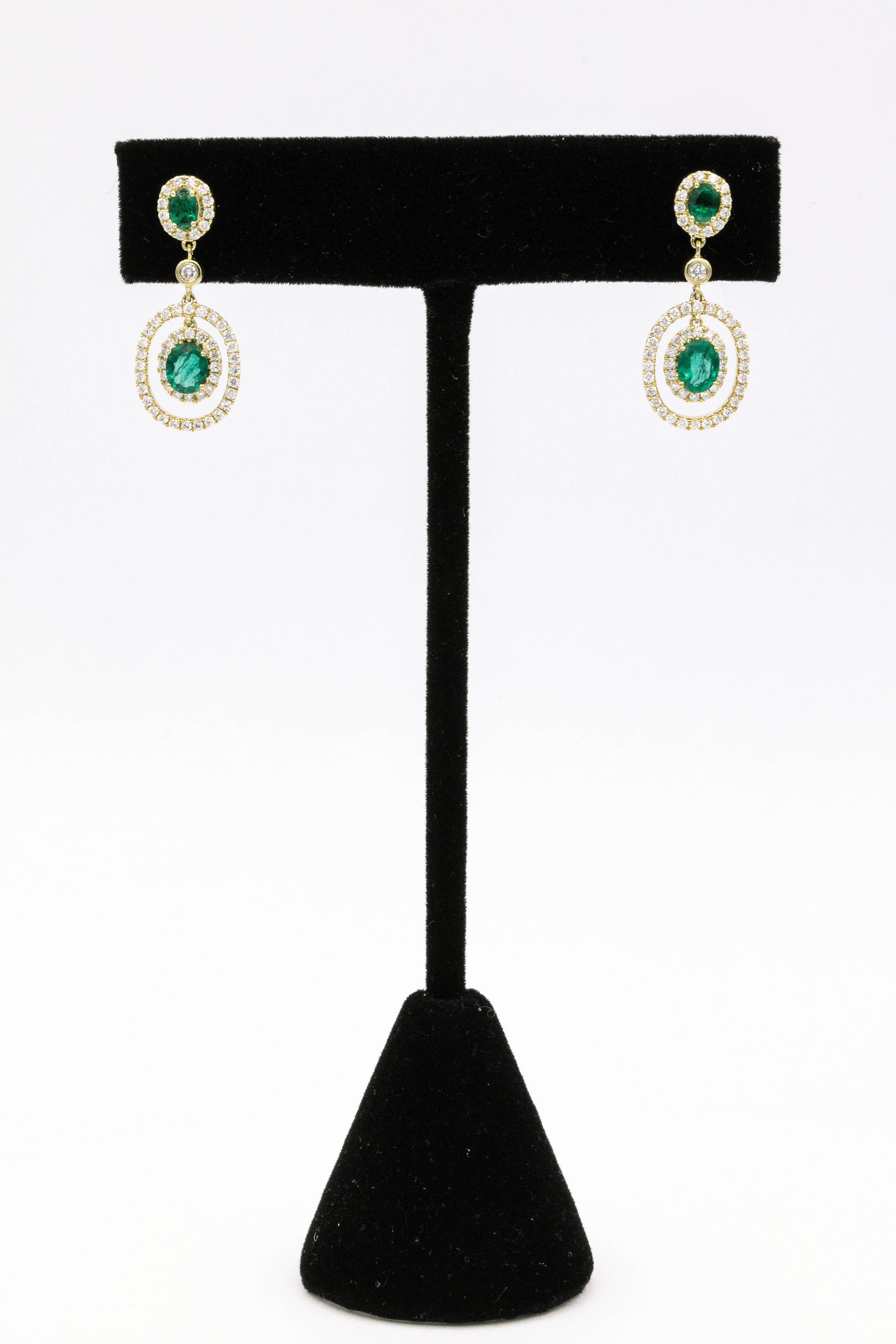 Oval Cut Emerald Diamond Oval Shape Drop Earrings 1.79 Carat