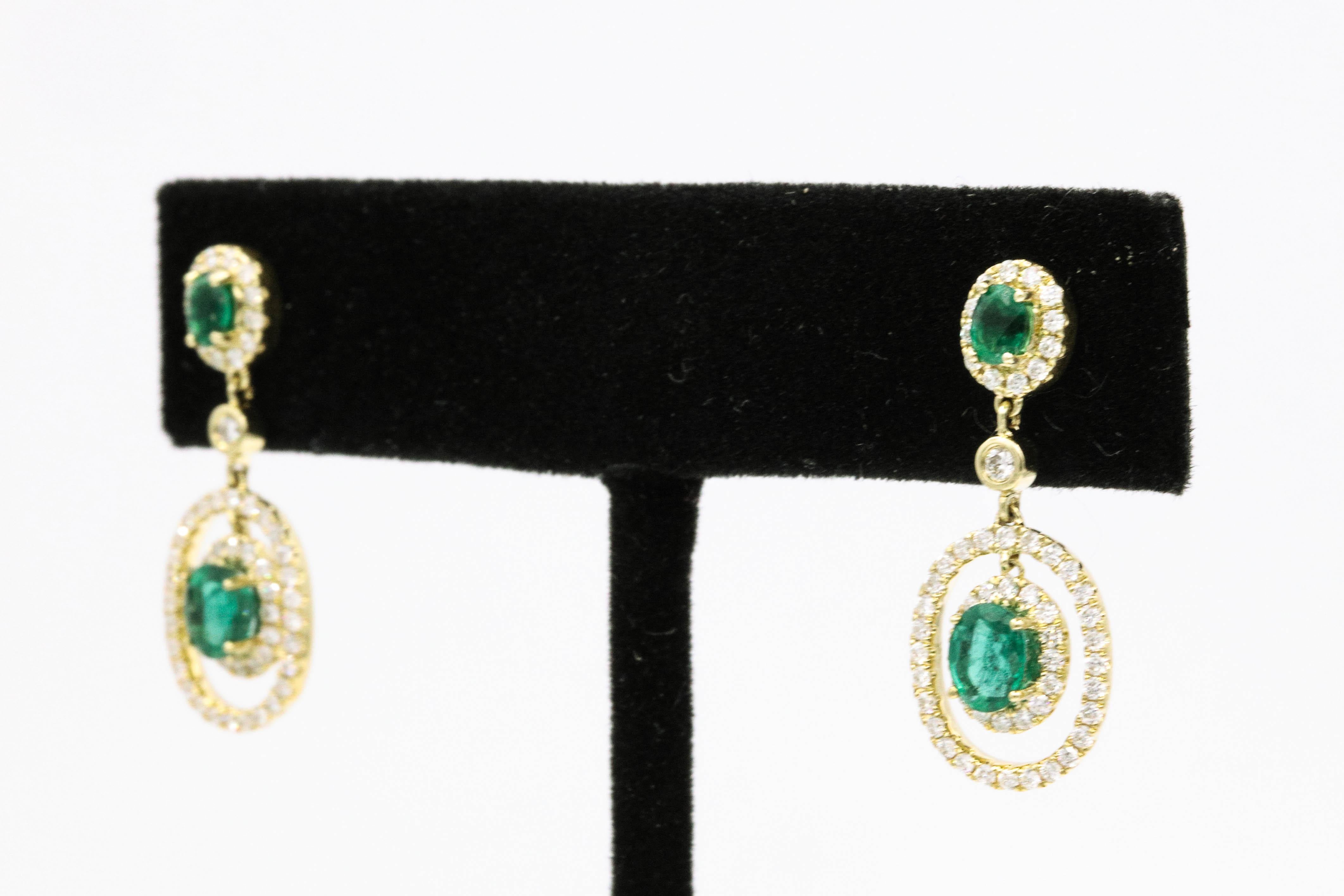 Emerald Diamond Oval Shape Drop Earrings 1.79 Carat In New Condition In New York, NY