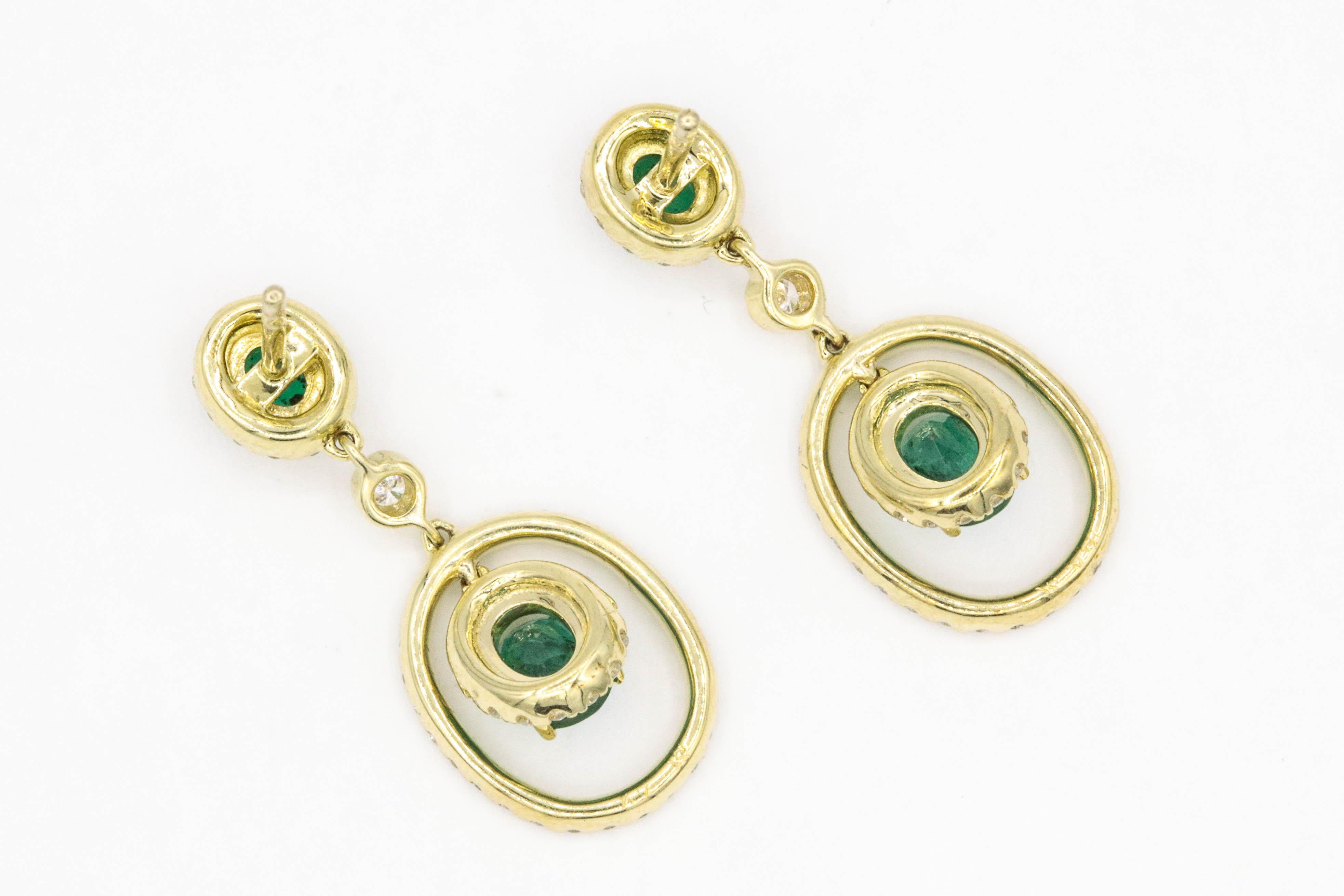 Women's Emerald Diamond Oval Shape Drop Earrings 1.79 Carat