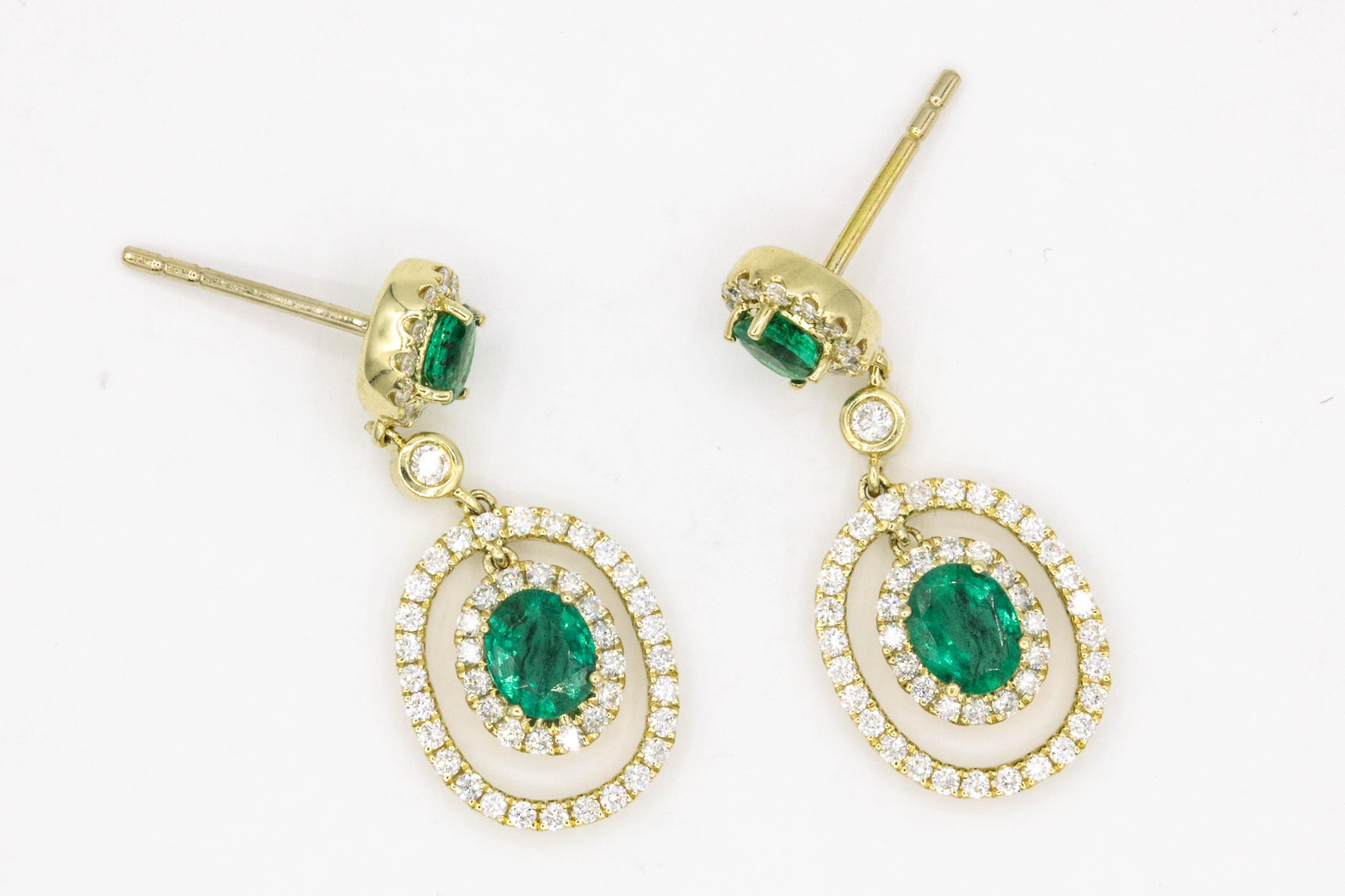 Emerald Diamond Oval Shape Drop Earrings 1.79 Carat 1