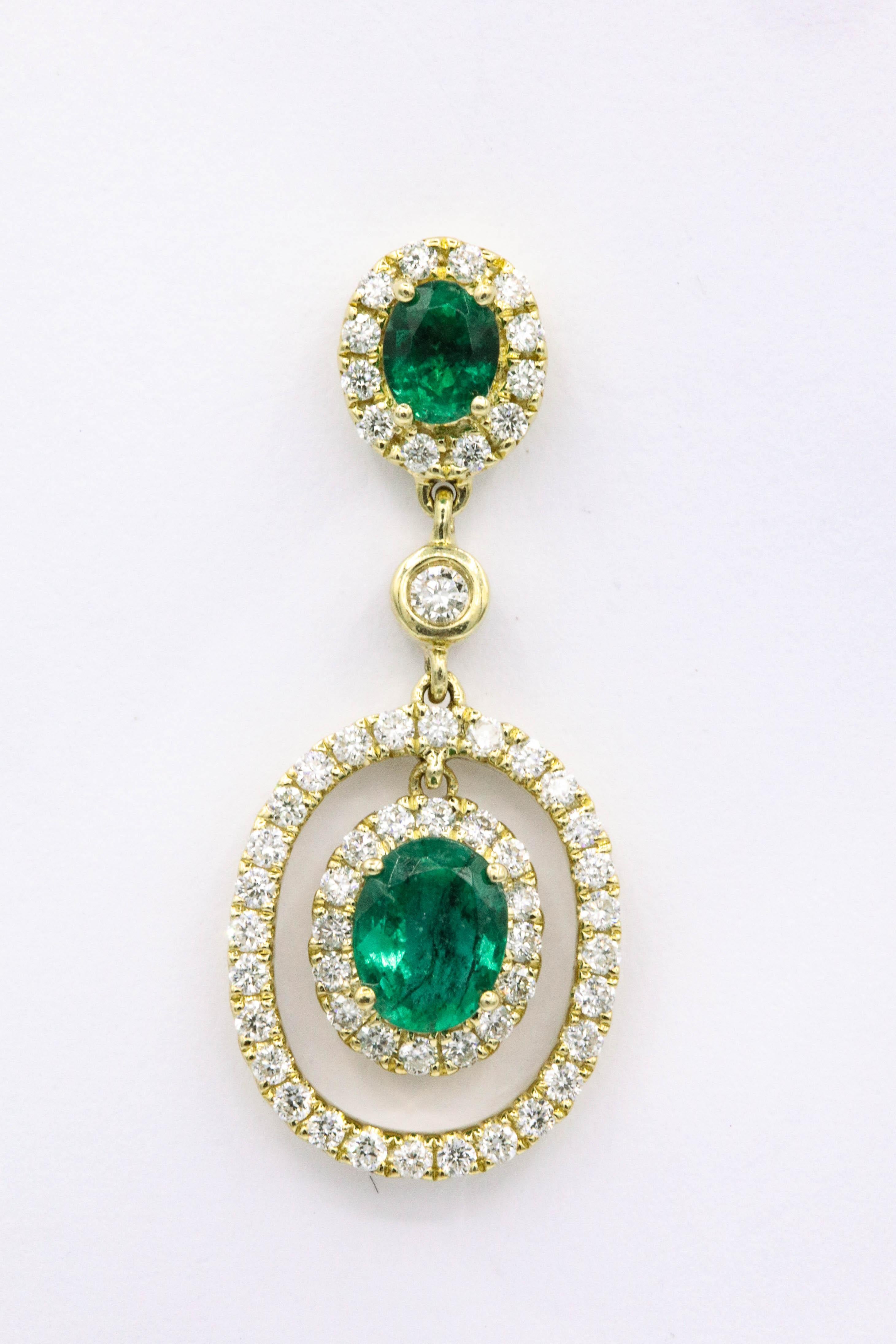 Emerald Diamond Oval Shape Drop Earrings 1.79 Carat 2