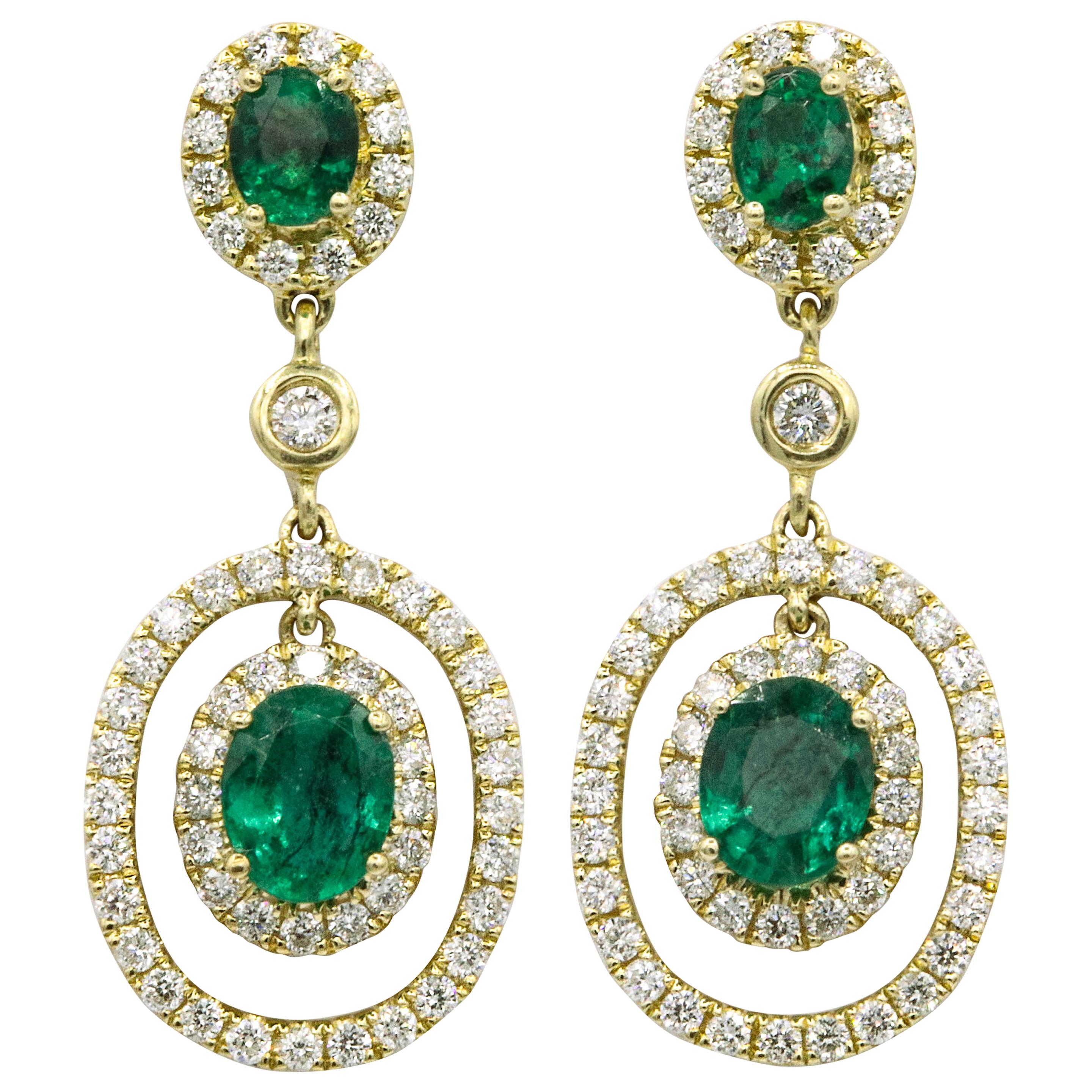 Emerald Diamond Oval Shape Drop Earrings 1.79 Carat