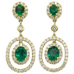 Emerald Diamond Oval Shape Drop Earrings 1.79 Carat Emerald Diamond Oval Shape Drop Earrings 1.79 Carat