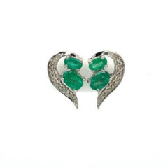Oval Emerald and Sparkling Diamond Stud Silver Earrings for Wedding Gift Jewelry