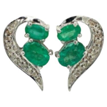 Emerald Diamond Paisley Stud Earrings in 925 Sterling Silver for Her