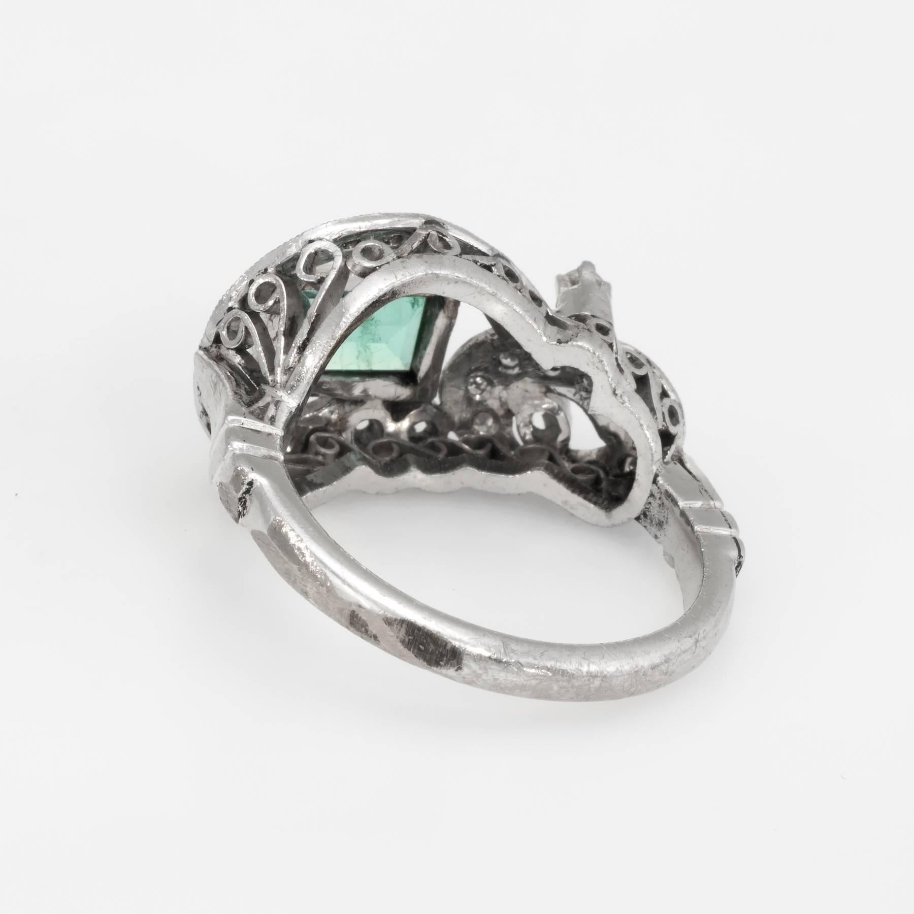 Emerald Diamond Palladium Ring Vintage Cocktail Jewelry In Excellent Condition In Torrance, CA