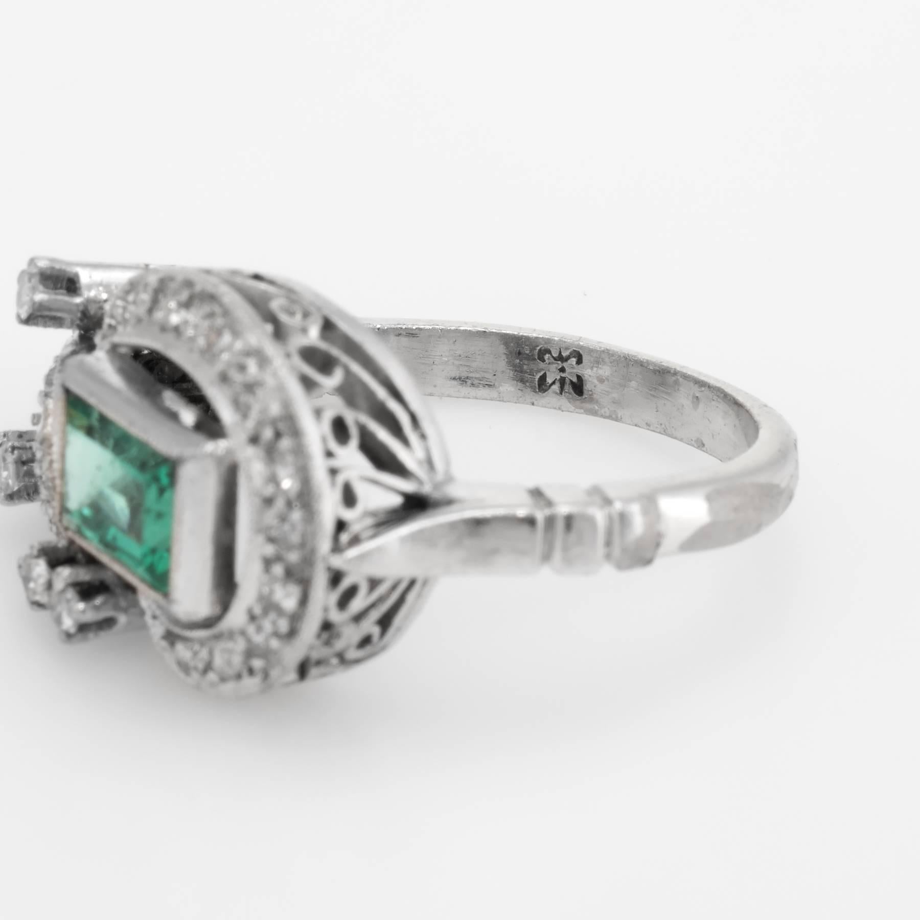 Emerald Diamond Palladium Ring Vintage Cocktail Jewelry 1