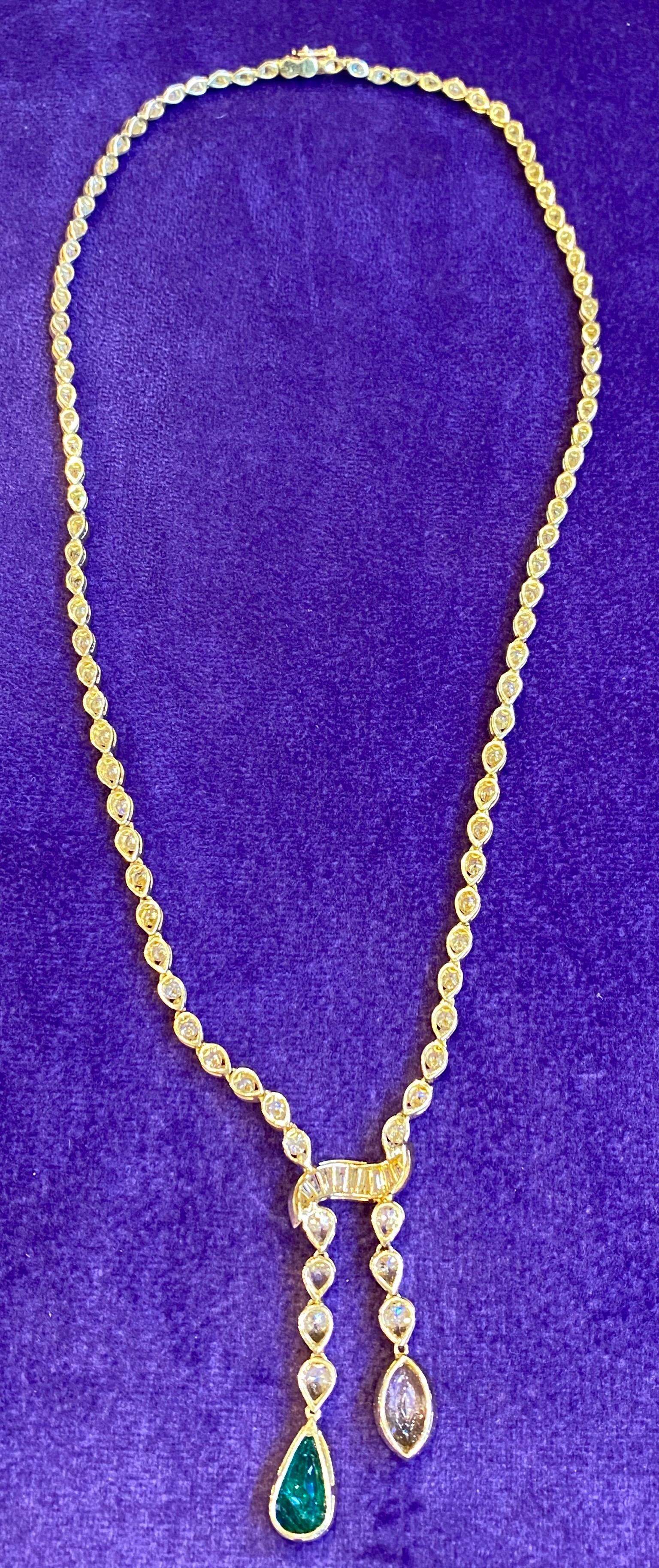 Emerald & Diamond Pear Shape Necklace  1