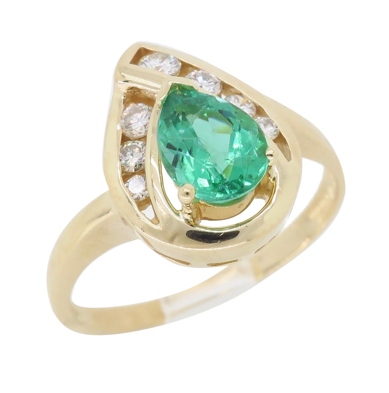 Emerald and Diamond Pear Shaped Ring 5