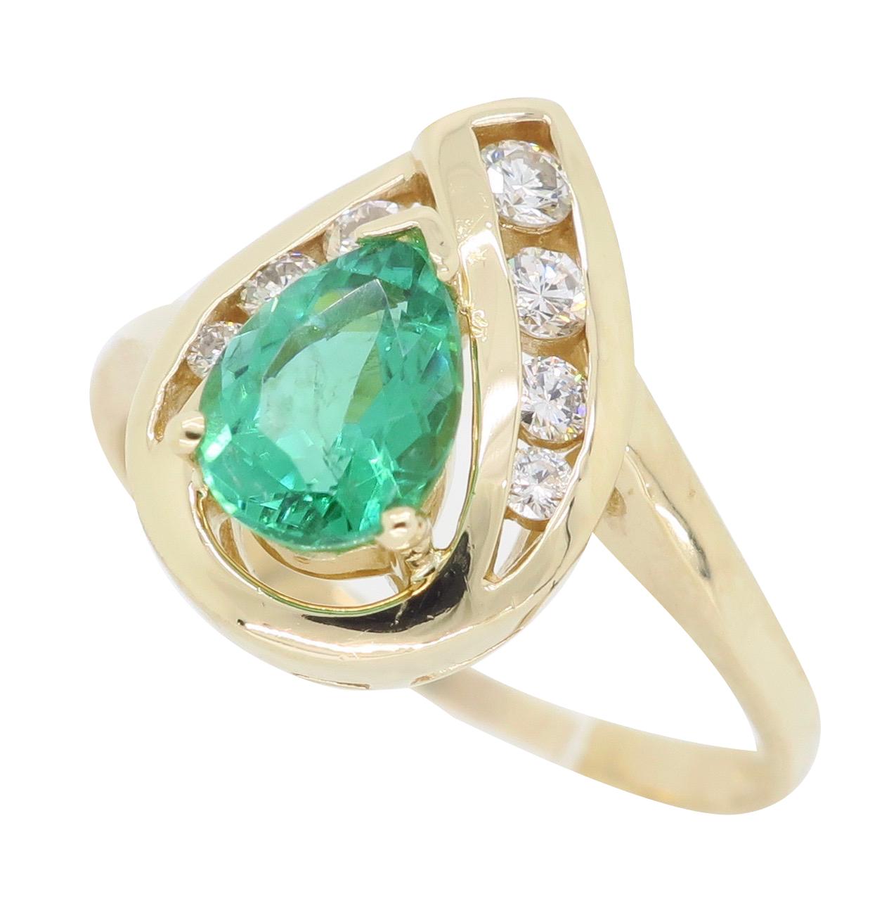 Pear Cut Emerald and Diamond Pear Shaped Ring