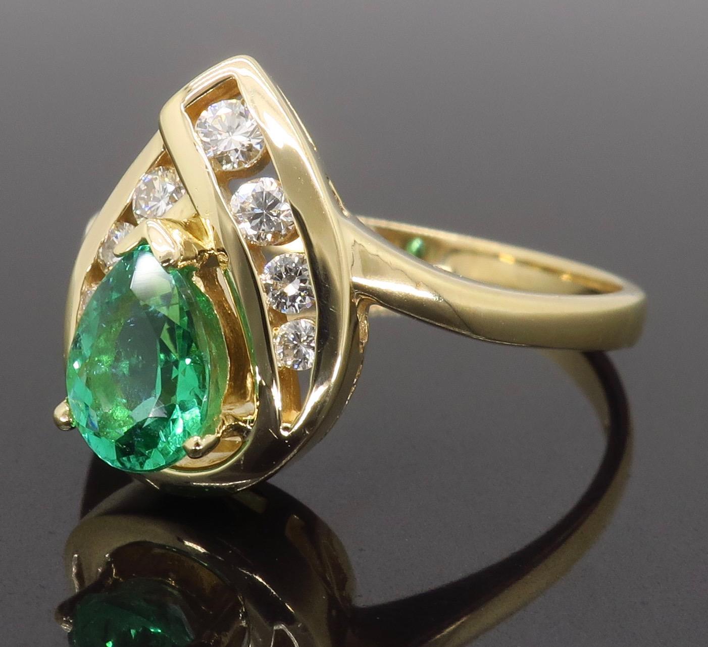 Women's or Men's Emerald and Diamond Pear Shaped Ring