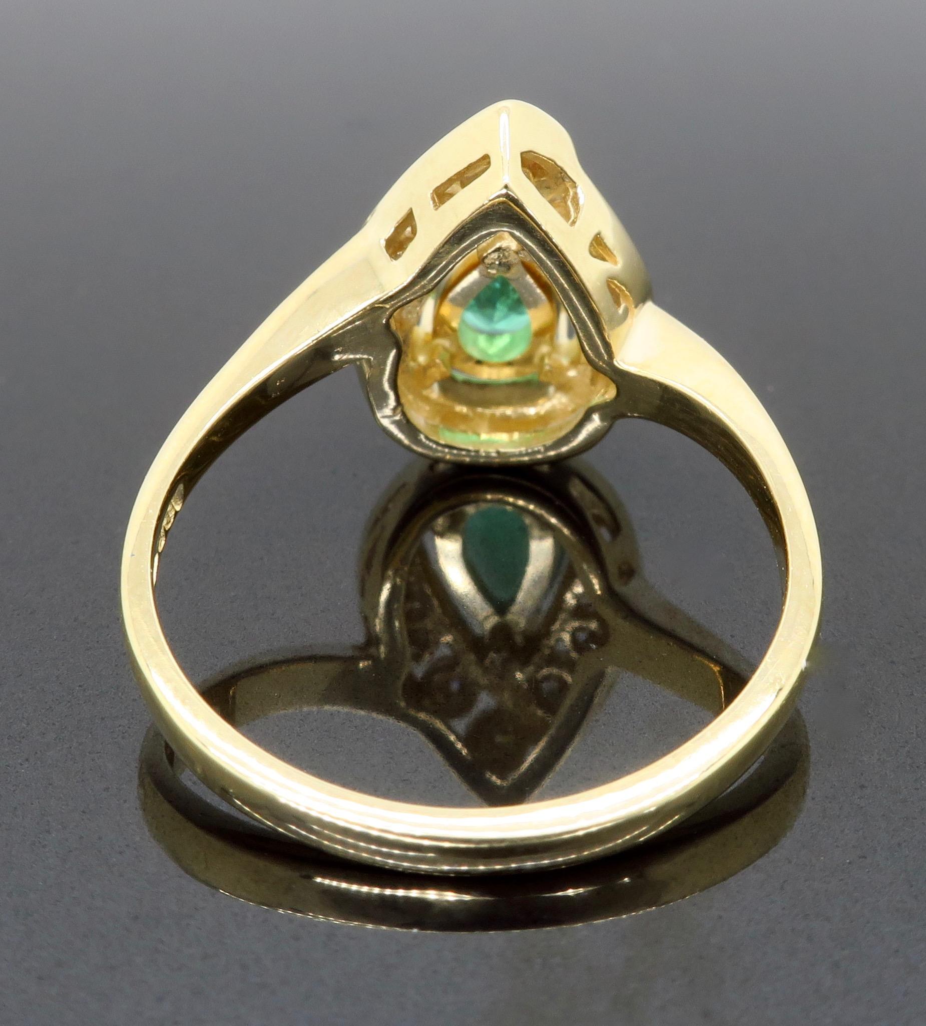 Emerald and Diamond Pear Shaped Ring 2