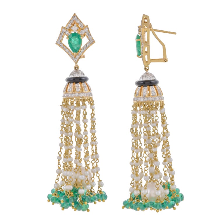 K-gold Emerald Pearl  Delicate Earrings Detachable Exquisite Fashion Chic