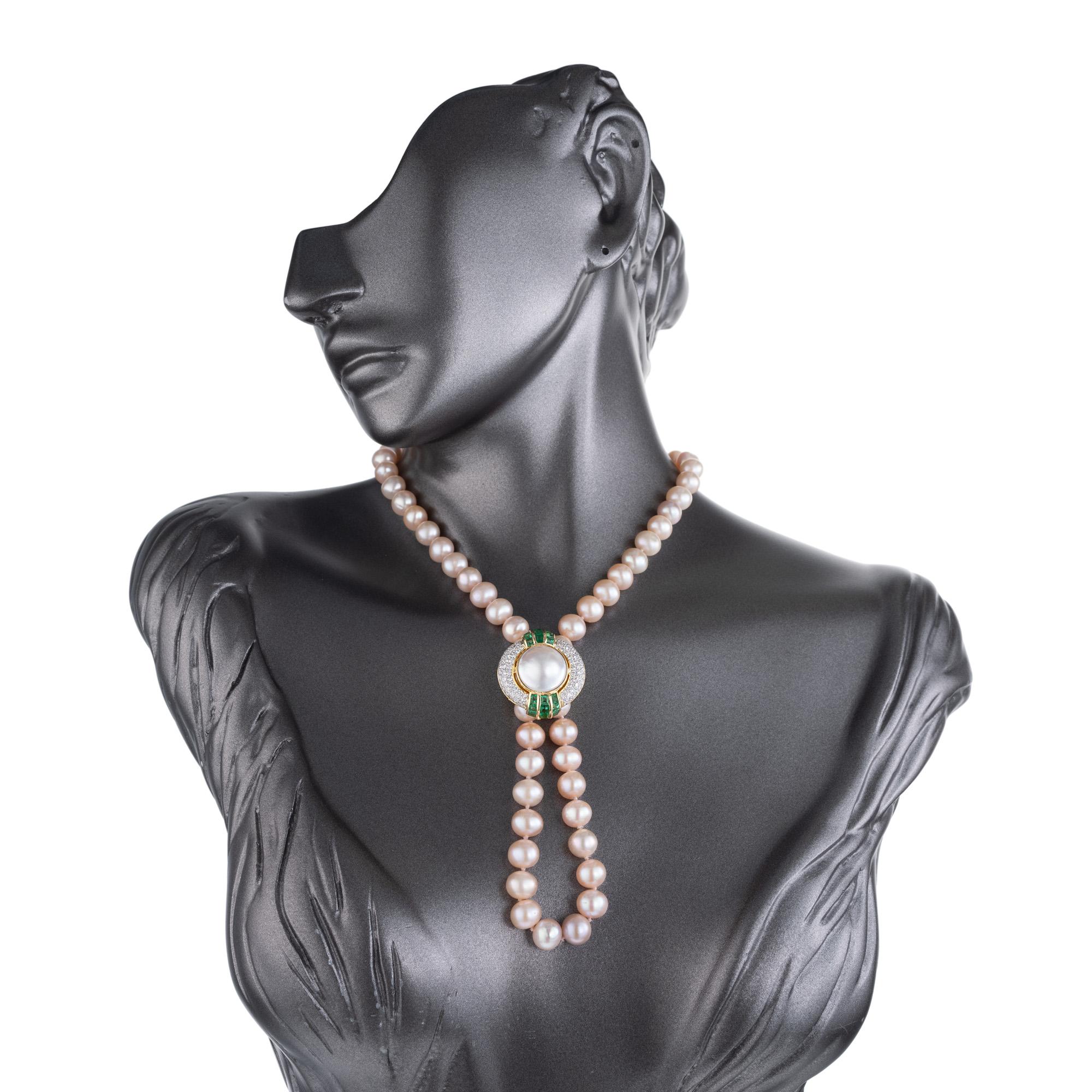 Emerald Diamond Pearl Yellow Gold Enhancer Pendant For Sale 1