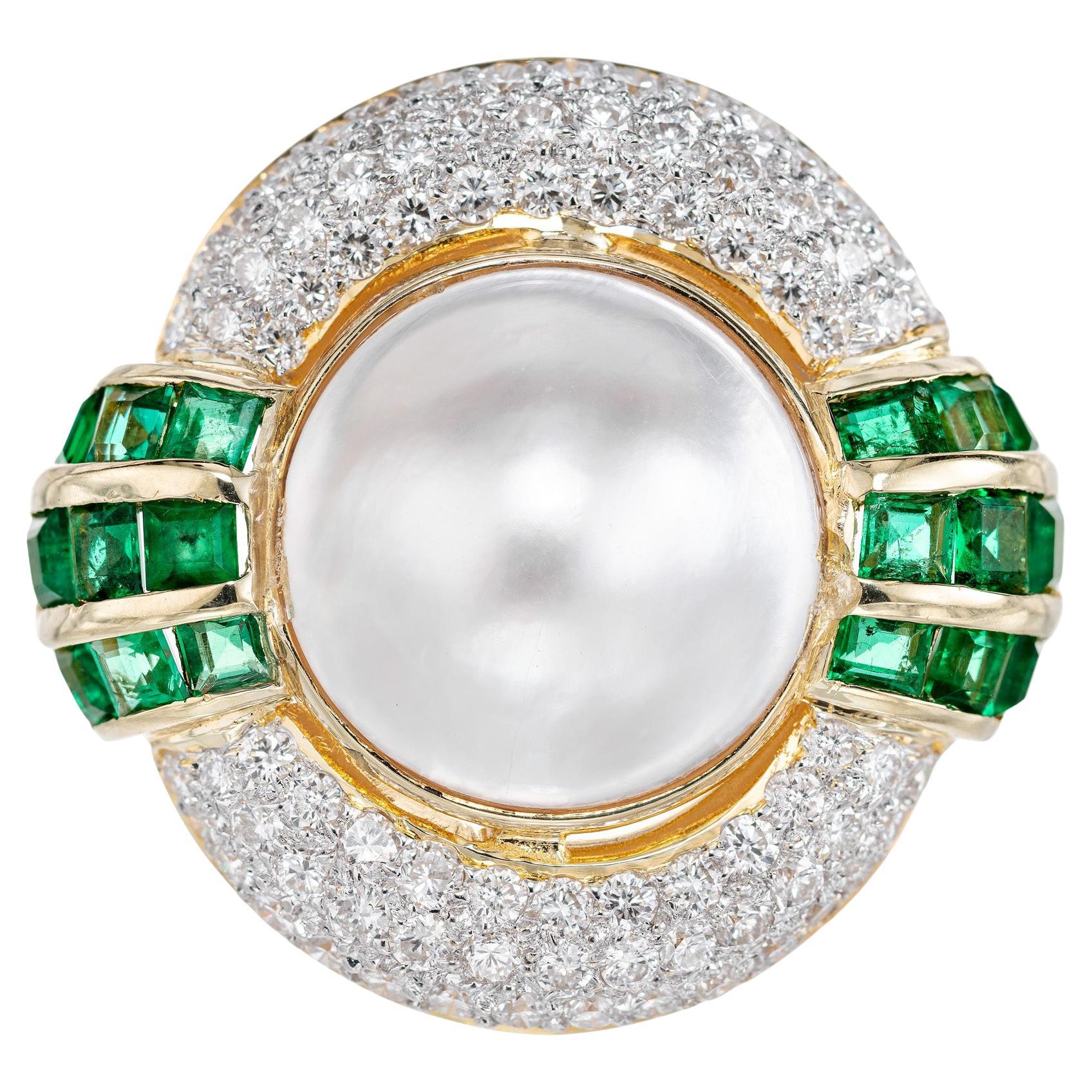 Emerald Diamond Pearl Yellow Gold Enhancer Pendant For Sale
