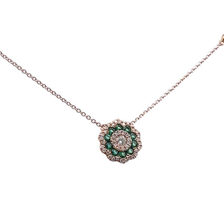 Modern Emerald & Diamond Pendant 0.35ct EM .50ct 14k Rose Gold  For Sale